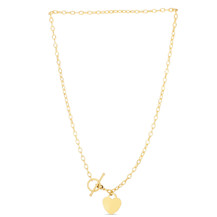 14K Yellow Gold 7.5 Heart Charm & Toggle Oval Link Bracelet