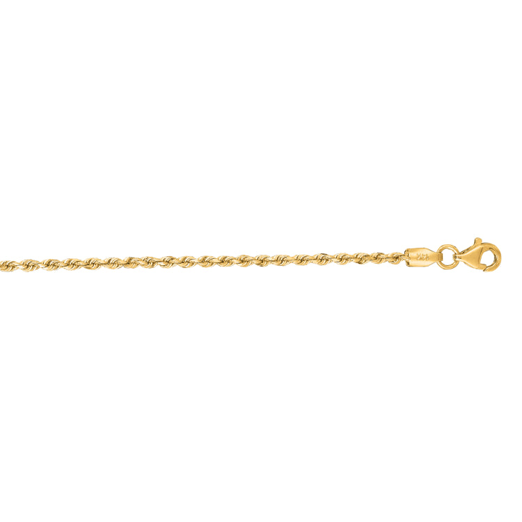 14K Yellow Gold 10 1.8mm Royal Rope Chain Anklet with Lobster Lock
