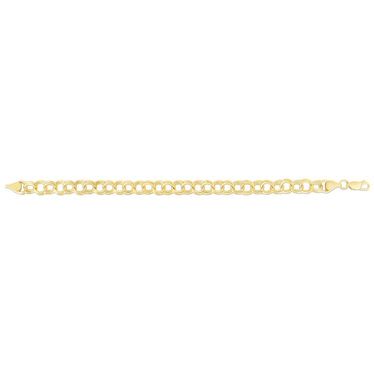 14K Yellow Gold 7mm Medium Double Link Charm 8 Bracelet with Lobster Lock
