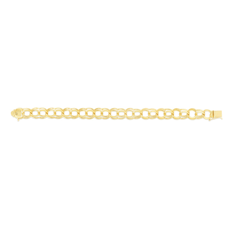 14K Yellow Gold 10mm Large Double Link 7 Charm Bracelet with Lobster Lock