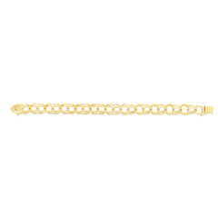 14K Yellow Gold 10mm Large Double Link 7 Charm Bracelet with Lobster Lock