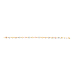 14K Tri-color Gold 7.25 Polished Puffed Mariner Link Bracelet