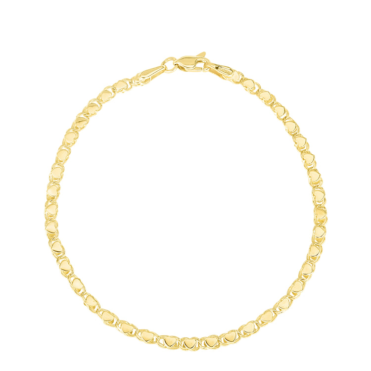 14K Yellow Gold 3mm Heart 18 Chain with Lobster Lock