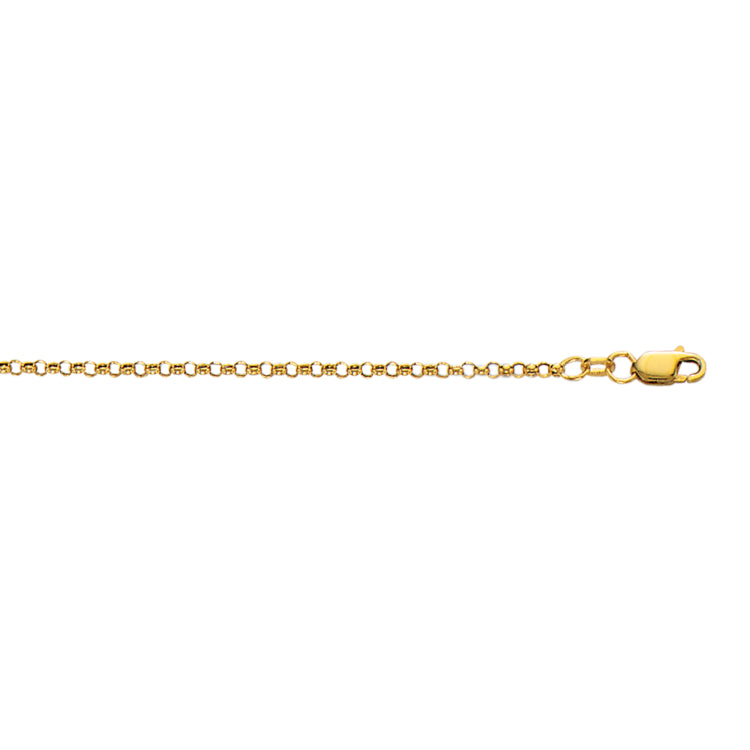 10K Yellow Gold 2.4mm Lite Rolo 10 Chain Anklet with Lobster Lock