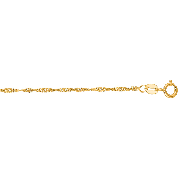 10K Yellow Gold 1.5mm Singapore 10 Chain Anklet with Spring Ring Clasp