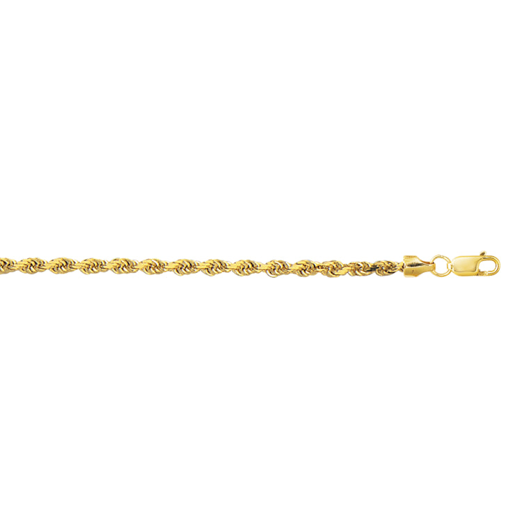 10K Yellow Gold 3.2mm Diamond Cut Lite Rope 20 Chain with Lobster Lock