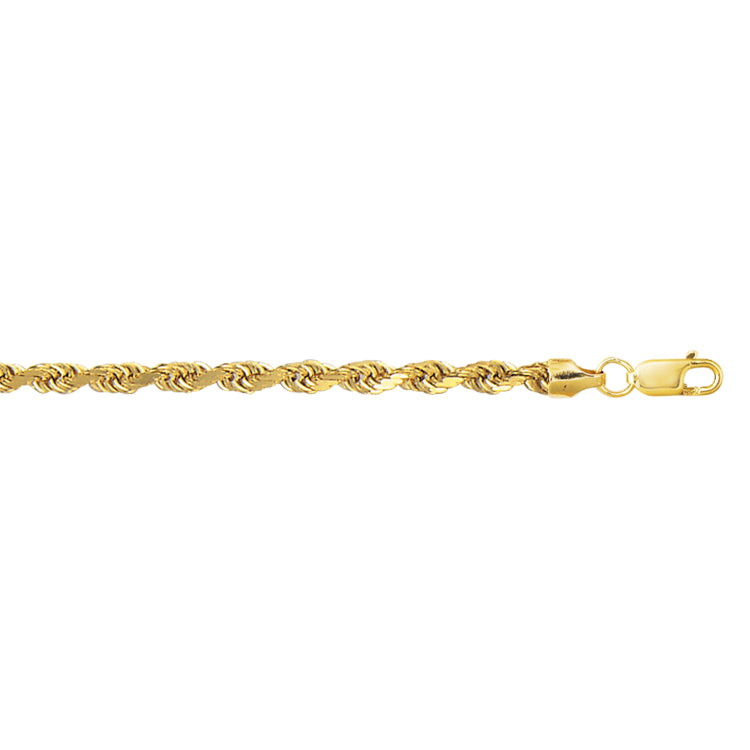 10K Yellow Gold 4.0mm Diamond Cut Lite Rope 20 Chain with Lobster Lock