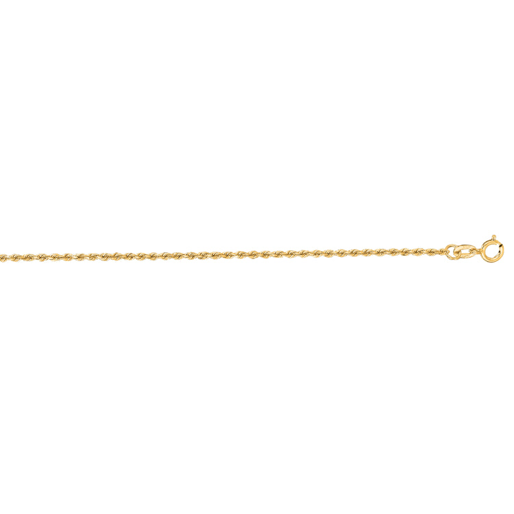 10K Yellow Gold 1.4mm Solid Diamond Cut Royal Rope 16 Chain with Spring Ring Clasp