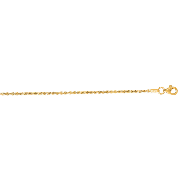 10K Yellow Gold 1.6mm Solid Diamond Cut Royal Rope 20 Chain with Lobster Lock