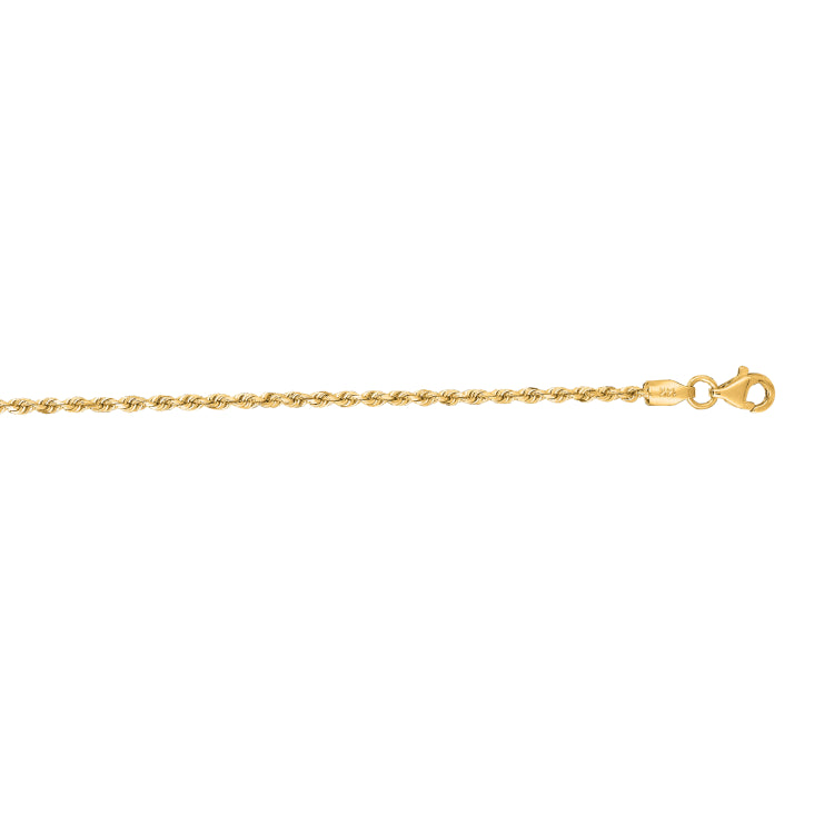 10K Yellow Gold 1.8mm Solid Diamond Cut Royal Rope 16 Chain with Lobster Lock