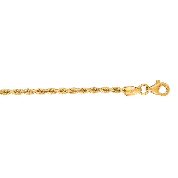 10K Yellow Gold 2mm Solid Diamond Cut Royal Rope 20 Chain with Lobster Lock