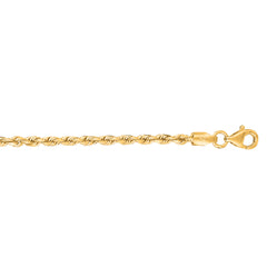 10K Yellow Gold 2.5mm Solid Diamond Cut Royal Rope 20 Chain with Lobster Lock