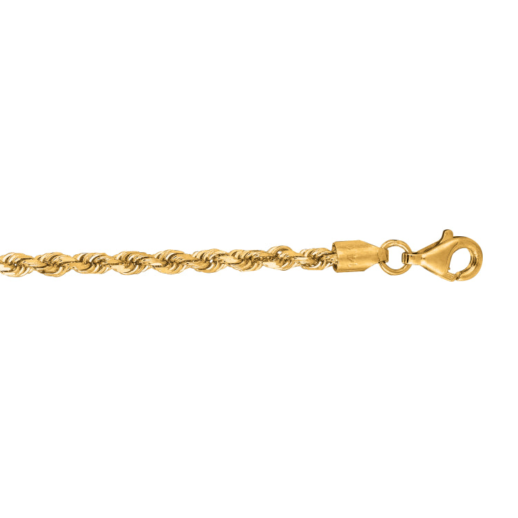 10K Yellow Gold 2.75mm Solid Diamond Cut Royal Rope 18 Chain with Lobster Lock