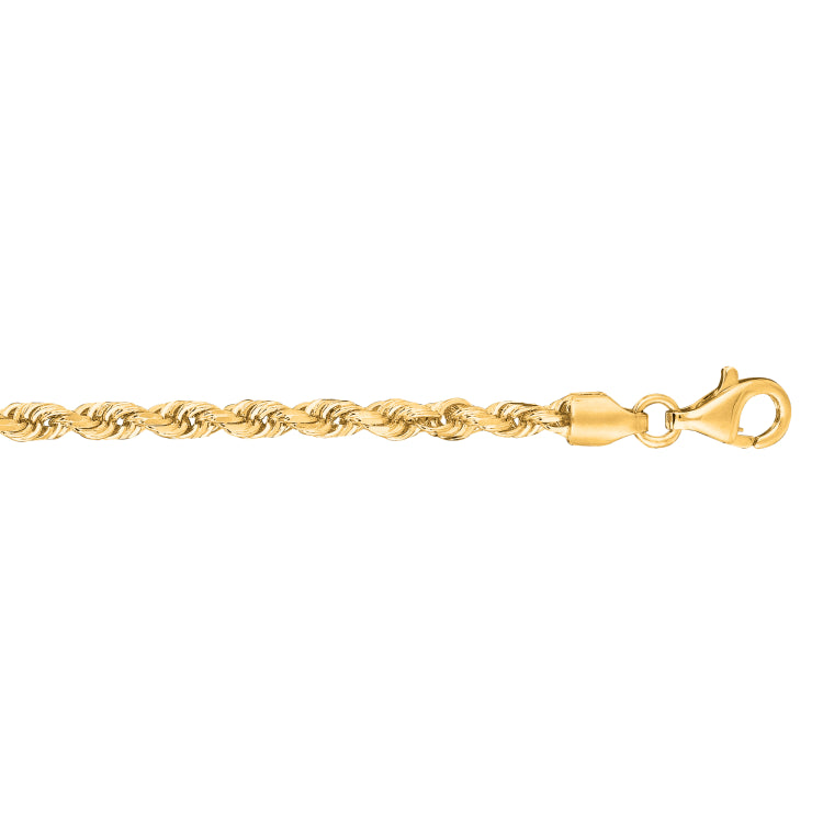 10K Yellow Gold 3.0mm Solid Diamond Cut Royal Rope 30 Chain with Lobster Lock