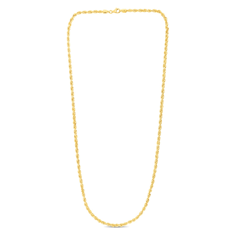 10K Yellow Gold 3.5mm Solid Diamond Cut Royal Rope 18 Chain with Lobster Lock