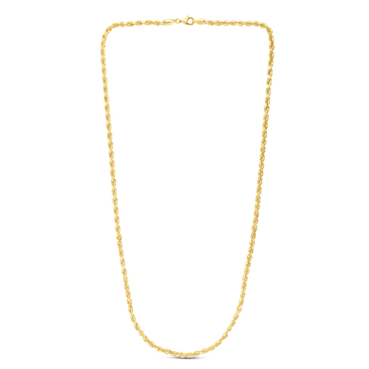 10K Yellow Gold 4.0mm Solid Diamond Cut Royal Rope 22 Chain with Lobster Lock