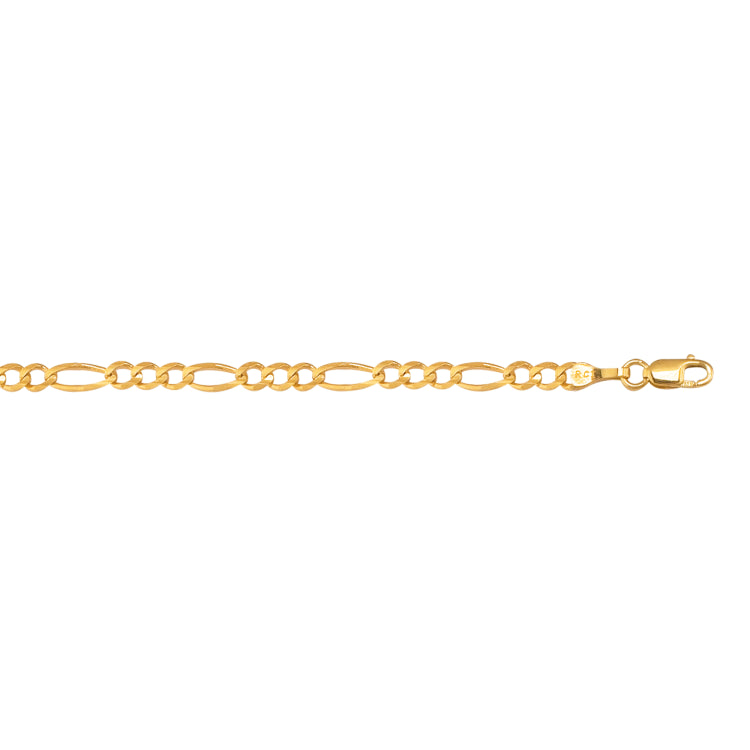 10K Yellow Gold 3.7mm Figaro 8 Chain Bracelet with Lobster Lock