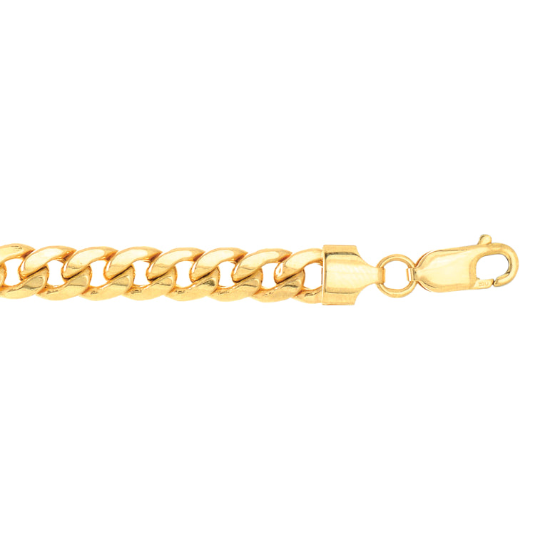10K Yellow Gold 7mm Semi-Solid Miami Cuban 8.5 Chain Bracelet with Lobster Lock