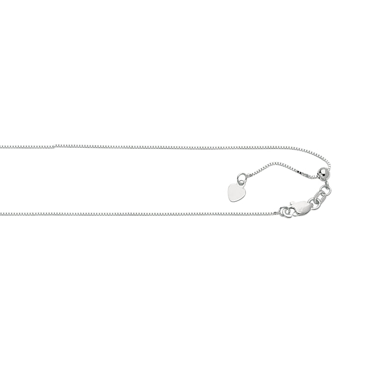 10K White Gold 0.68mm Adjustable (adjusts up to 22 inches) Box 22 Chain with Lobster Lock