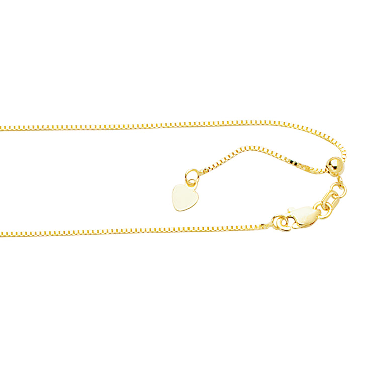 10K Yellow Gold 0.85mm Adjustable (adjusts up to 22 inches) Box 22 Chain with Lobster Lock