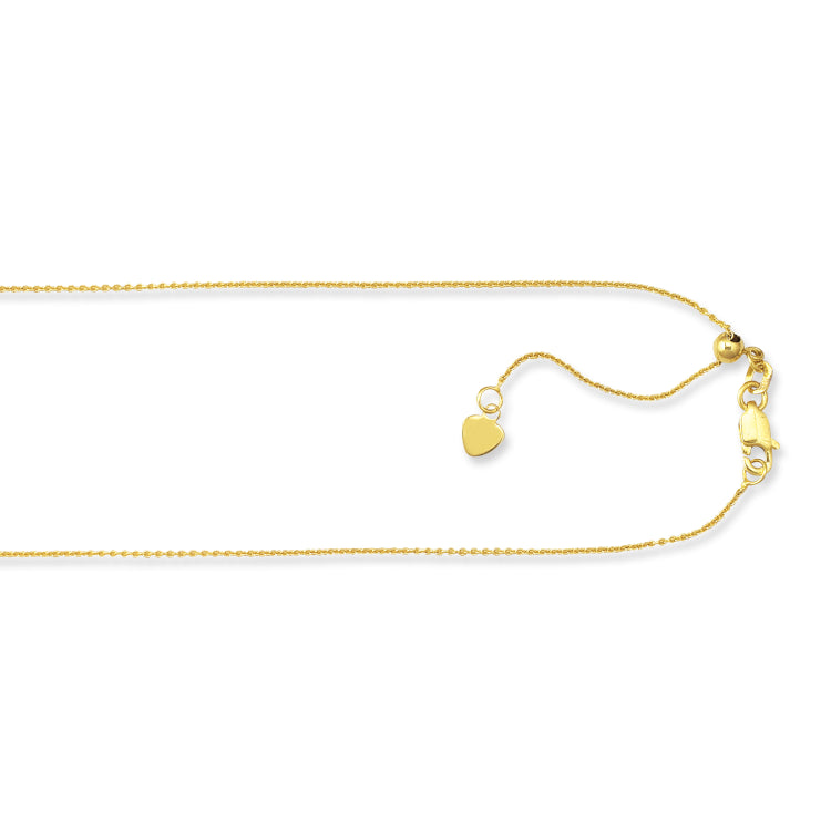 10K Yellow Gold 1.1mm Adjustable (adjusts up to 22 inches) Cable 22 Chain with Lobster Lock
