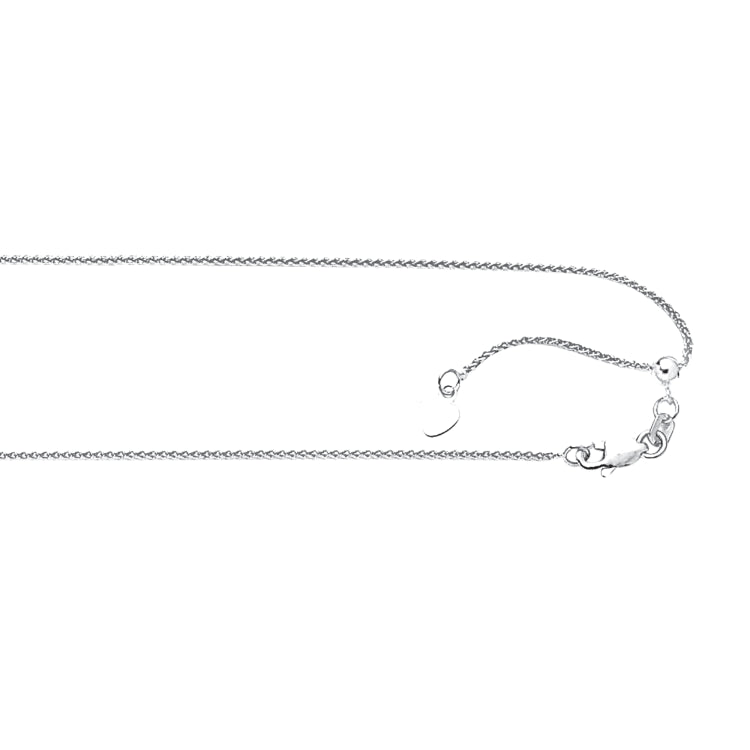 10K White Gold 1.0mm Adjustable (adjusts up to 22 inches) Wheat 22 Chain with Lobster Lock