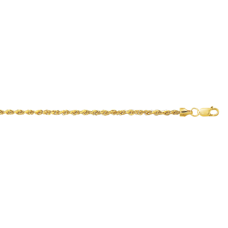 10K Yellow Gold 2.0mm Lite Rope 10 Chain Anklet with Lobster Lock