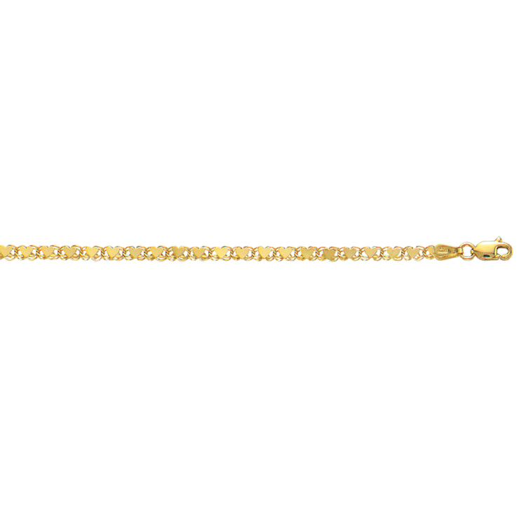 10K Yellow Gold 3.0mm Heart 10 Chain Anklet with Lobster Lock