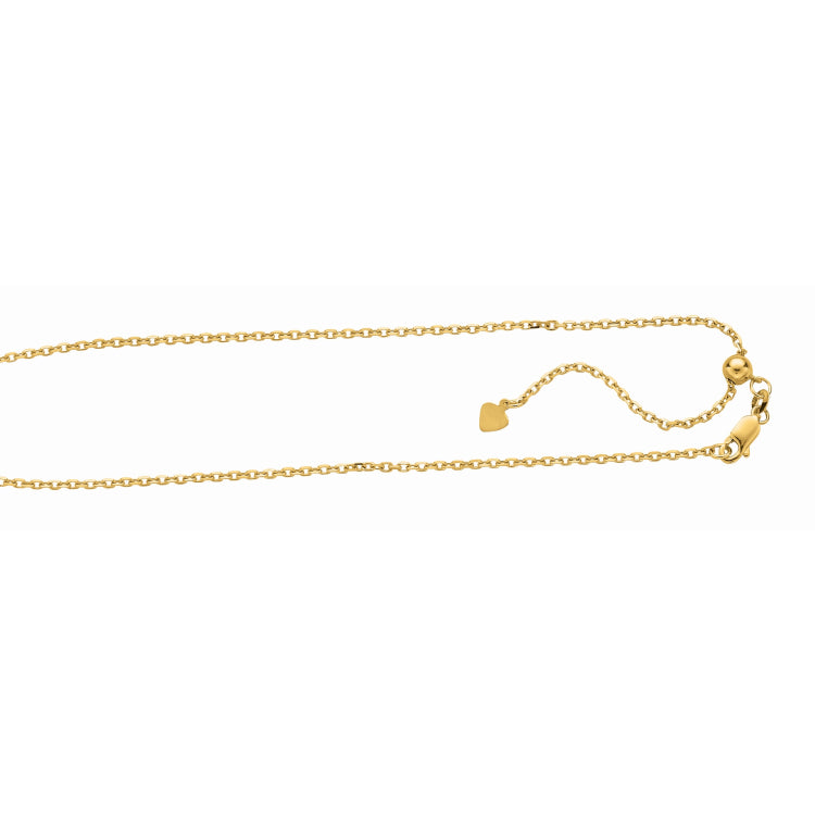 Sterling Silver 1.8mm Adjustable Yellow Cable 22 Chain with Lobster Clasp