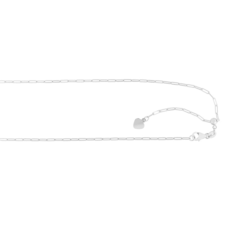 14K White Gold 1.5mm Adjustable Paperclip 22 Chain with Lobster Lock