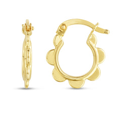 14K Yellow Gold Scalloped Hoop Earring with Hinged Clasp