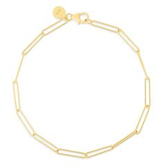 14K Yellow Gold 7 Lungo Paperclip Chain Bracelet with Pear Shaped Lobster Clasp.