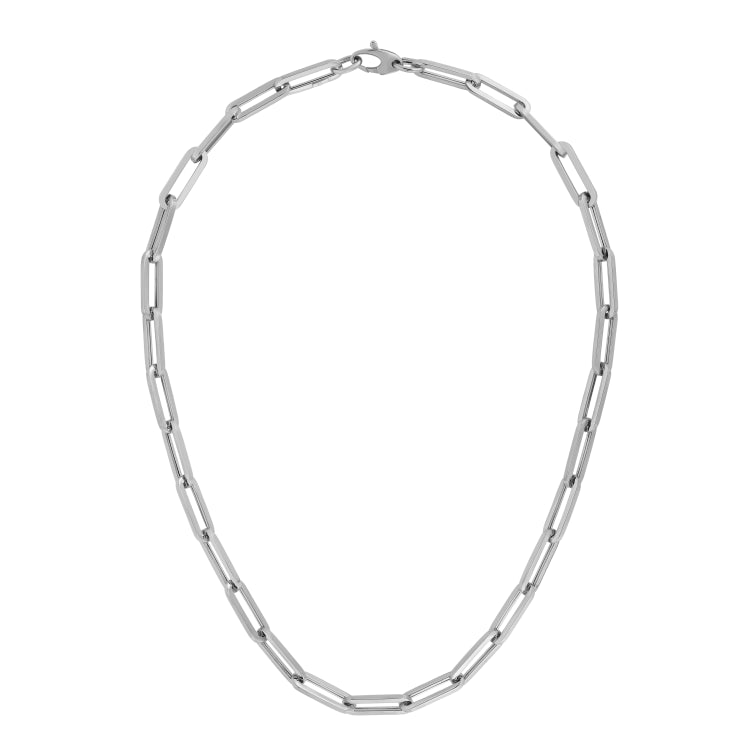 14K White Gold 7.5 6.1mm Paperclip Chain Bracelet with Lobster Lock