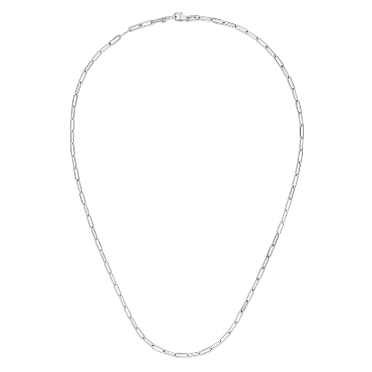 14K White Gold 24 2.5mm Paperclip Chain with Lobster Lock