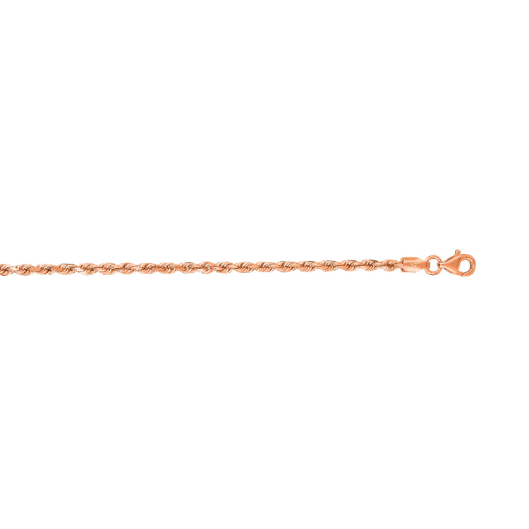 14K Rose Gold 22 2.3mm Diamond Cut Solid Royal Rope Chain with Lobster Clasp