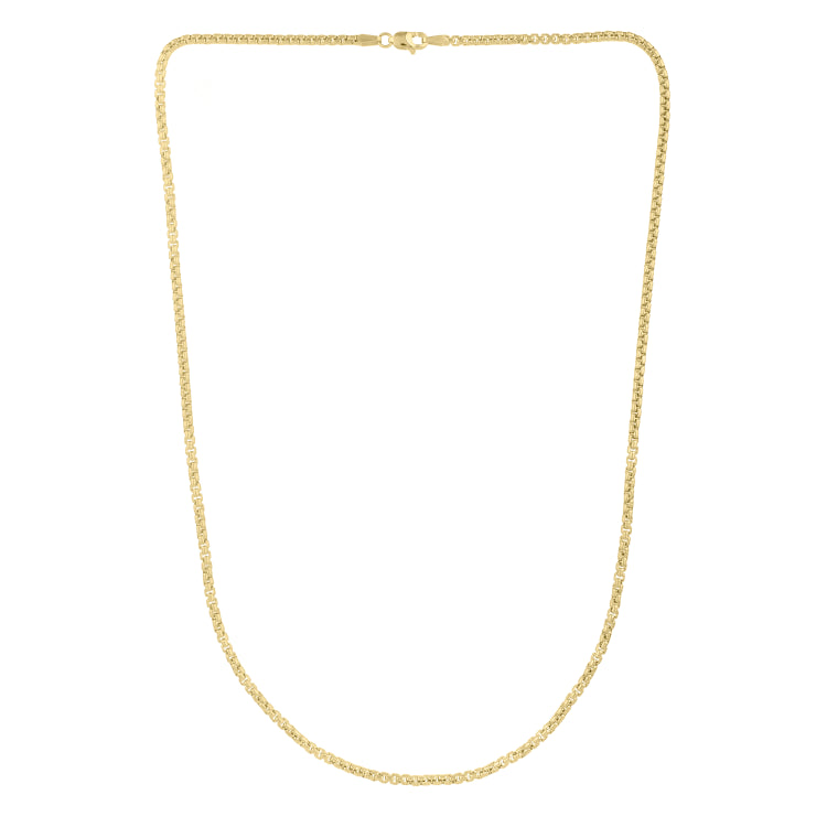 14K Yellow Gold 2.5mm 16 Solid Round Box Chain with Lobster Clasp