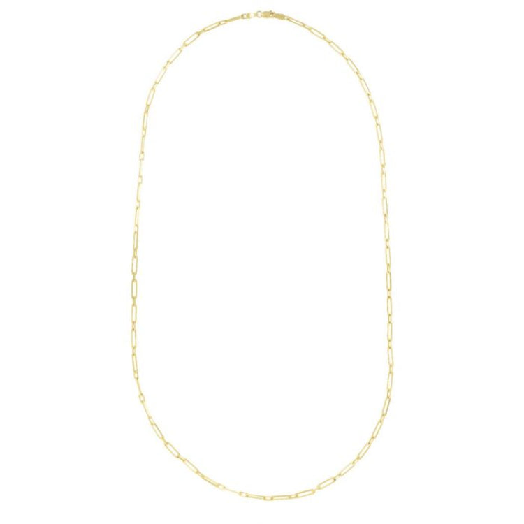 14K Yellow Gold 24 2.8mm Alternating Paperclip Link Chain Necklace with Lobster Lock.