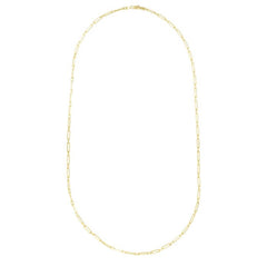 14K Yellow Gold 24 2.8mm Alternating Paperclip Link Chain Necklace with Lobster Lock.
