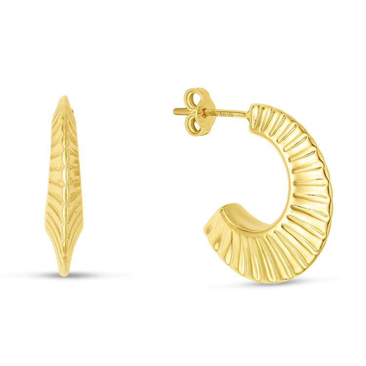 14K Yellow Gold Graduated Scalloped Pointed Half Hoops