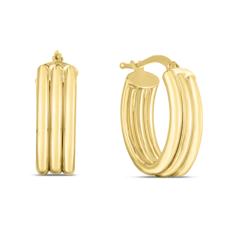 14K Yellow Gold 17mm Triple Row Oval Hoops