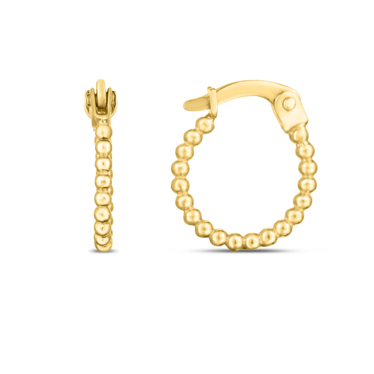 14K Yellow Gold Polished Bead Hinged Hoop Earrings