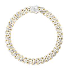 14K Yellow Gold 8mm White Pave Lite Miami Cuban 22 Chain Necklace with Box (Both Side Push) Clasp.