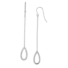14K White Gold Diamond Cut Open Oval Drop Earring
