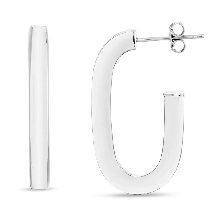 Sterling Silver Polished 40mm Thick Oval Link C Hoops with Push Back closure.