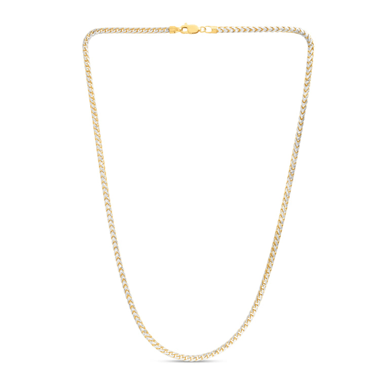 14K Two-tone Gold 3.2mm Round Pave Franco 8 Chain Bracelet with Lobster Clasp