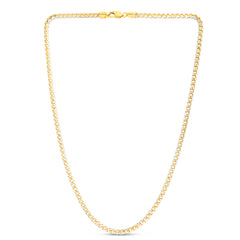 14K Two-tone Gold 4mm Round Pave Franco 8 Chain Bracelet with Lobster Clasp