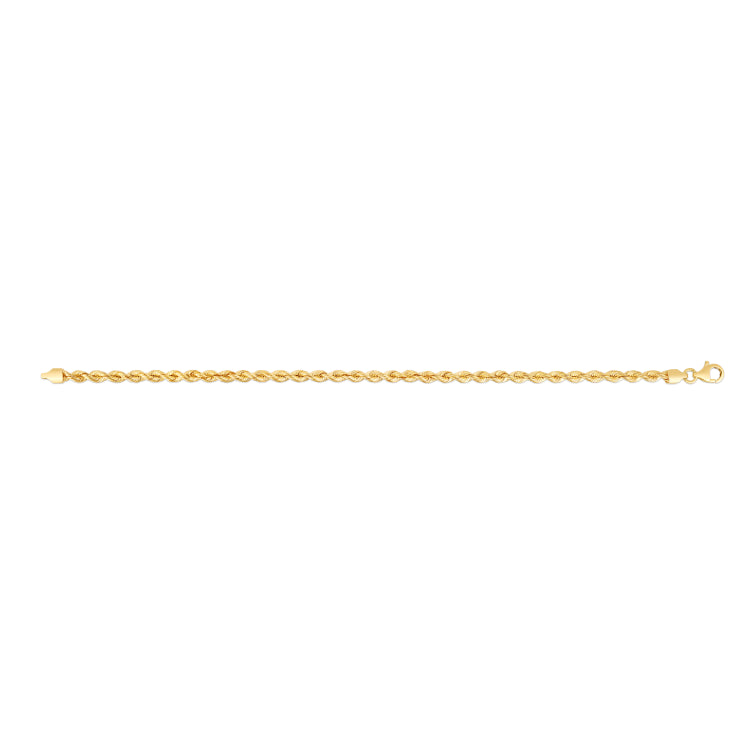 14K Yellow Gold 3mm Silk Rope 24 Chain Necklace with Lobster Clasp