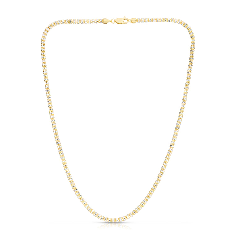 14K Two-tone Yellow Gold 18 3.3mm Fancy Ice Chain Necklace with Lobster Clasp