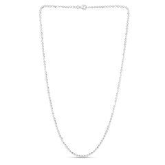 Sterling Silver 2.5mm Moon-cut Bead 20 Chain with Lobster Clasp. Item has rhodium finish.