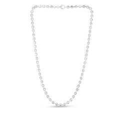 Sterling Silver 5mm Moon-cut Bead 20 Chain with Lobster Clasp. Item has rhodium finish.